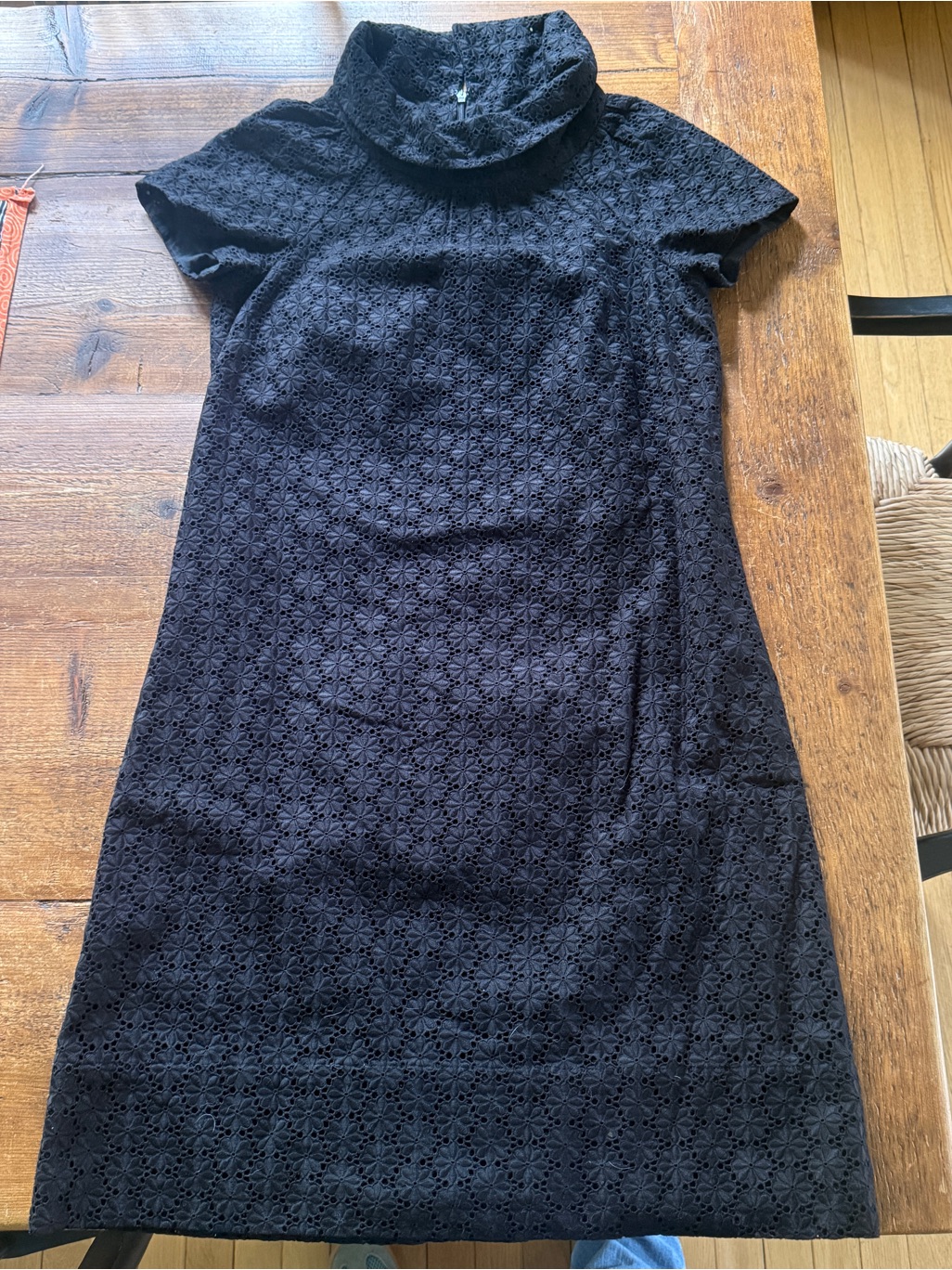 Shoshanna Black Eyelet Turtleneck Midi Dress